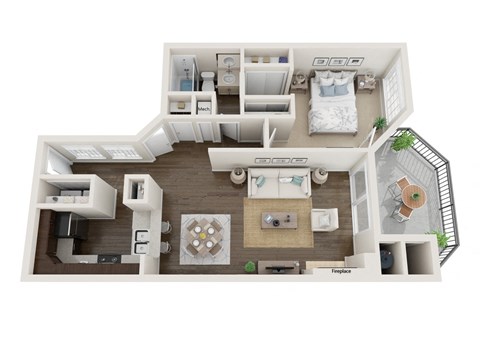Floor plan for 1 bed, 1 bath, 820 sqft